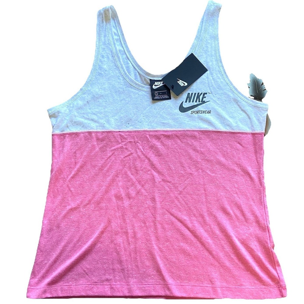 Nike Sportswear Gym Vintage Tank Top Womens L Sunset Pulse Pink Colorblock NWT